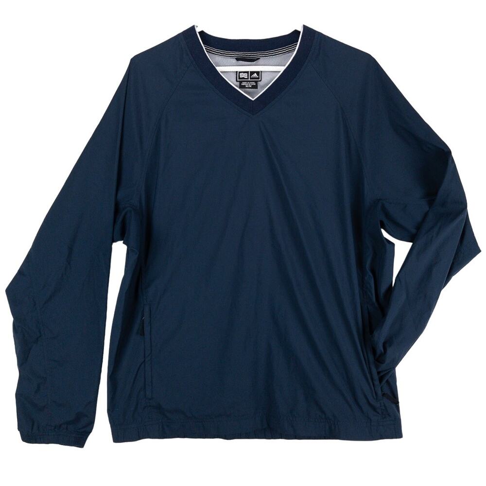 Adidas Golf Windbreaker Men's Medium V-Neck Long Sleeve Navy Blue Silver Logo
